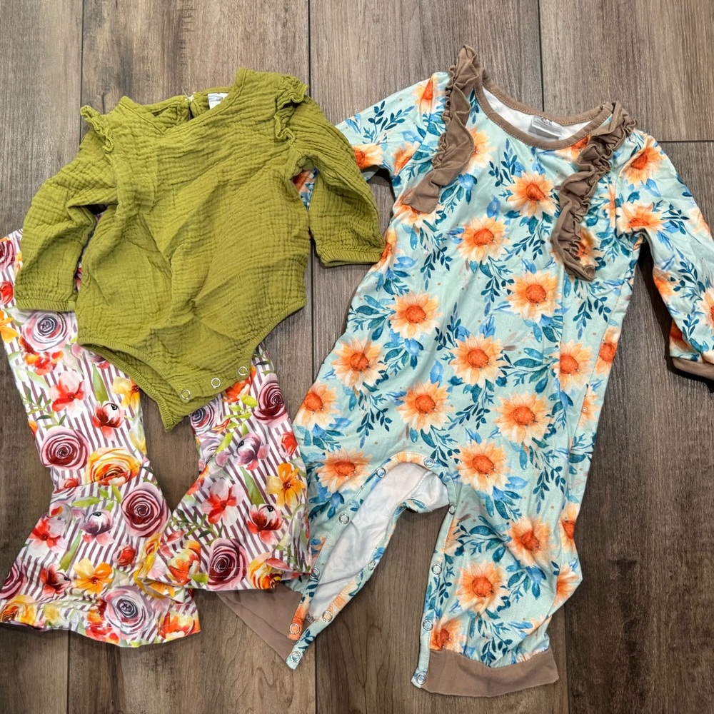 Floral and Green Baby Outfit Set